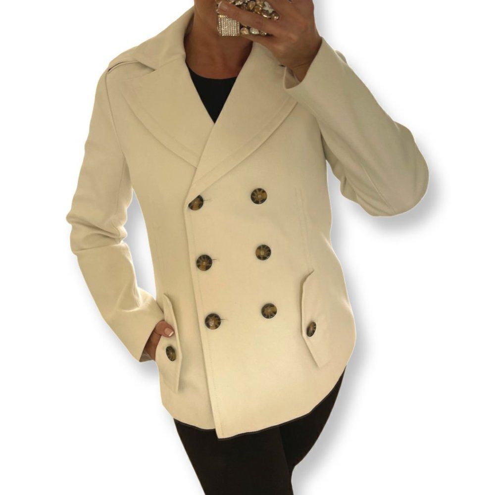 Gap 100% cotton soft white pea coat, Sz M, EUC, classic styling, fully lined